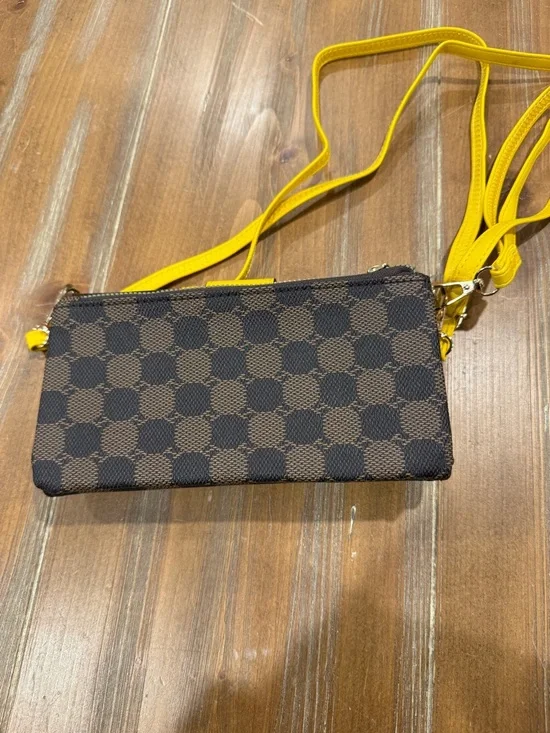 Michael Kors Check Wallet Crossbody Purse Brown Yellow Strap Clutch Dopamine Y2K - Picture 6 of 8